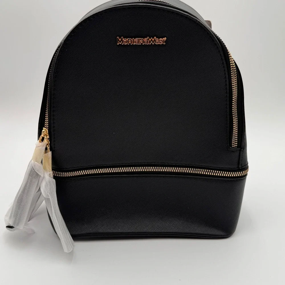 Montana West Black Fashion Backpack MWC2-061BK Saffiano Gold Hardware NWT